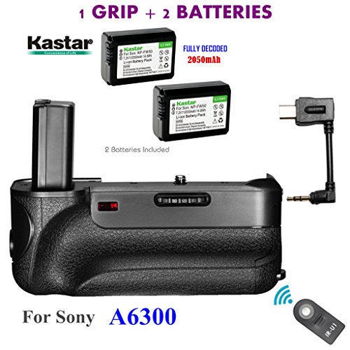 Kastar Infrared Remote Control Professional Vertical Battery Grip (Built-In 2.4G Wireless Contro) + 2 x NP-FW50 Replacement Batteries for Sony ILCE-A6300 / A6300 Digital SLR Camera