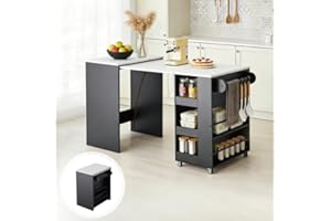 MELLCOM Extendable Kitchen Island,Mobile with Storage,2 Side Shelves,Suitable as Dining Table,for Dining Room/Open Kitchen/Ho