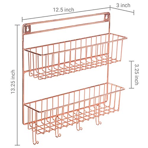 MyGift 2Tier Copper Metal Wall Mounted Spice Rack with Kitchen Towel