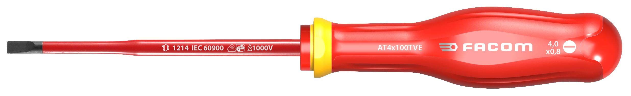 FACOM AT4X100TVE Screwdriver PROTWIST Slim 1000 Volts Insulated 1000 Volts for Slotted Screws