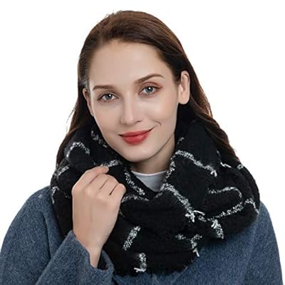 Women Tartan Plaid Infinity Wrap Scarf Winter Chunky Crochet Knit Loop Scarf Women Tartan Plaid Infinity Wrap Scarf Winter Chunky Crochet Knit Loop Scarf
