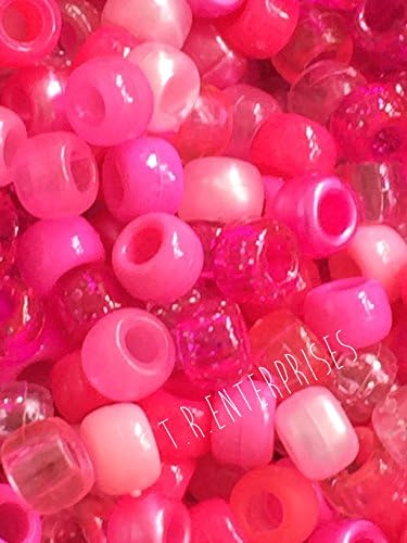 50 PINK MIX PONY BEADS plain,glitter,pearl 6 x 9 mm LOOM BANDS / CRAFTING