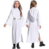 Rodwake Children's Princess Cosplay Costume Girls White Tunic Hooded Robe Halloween Kids Outfit