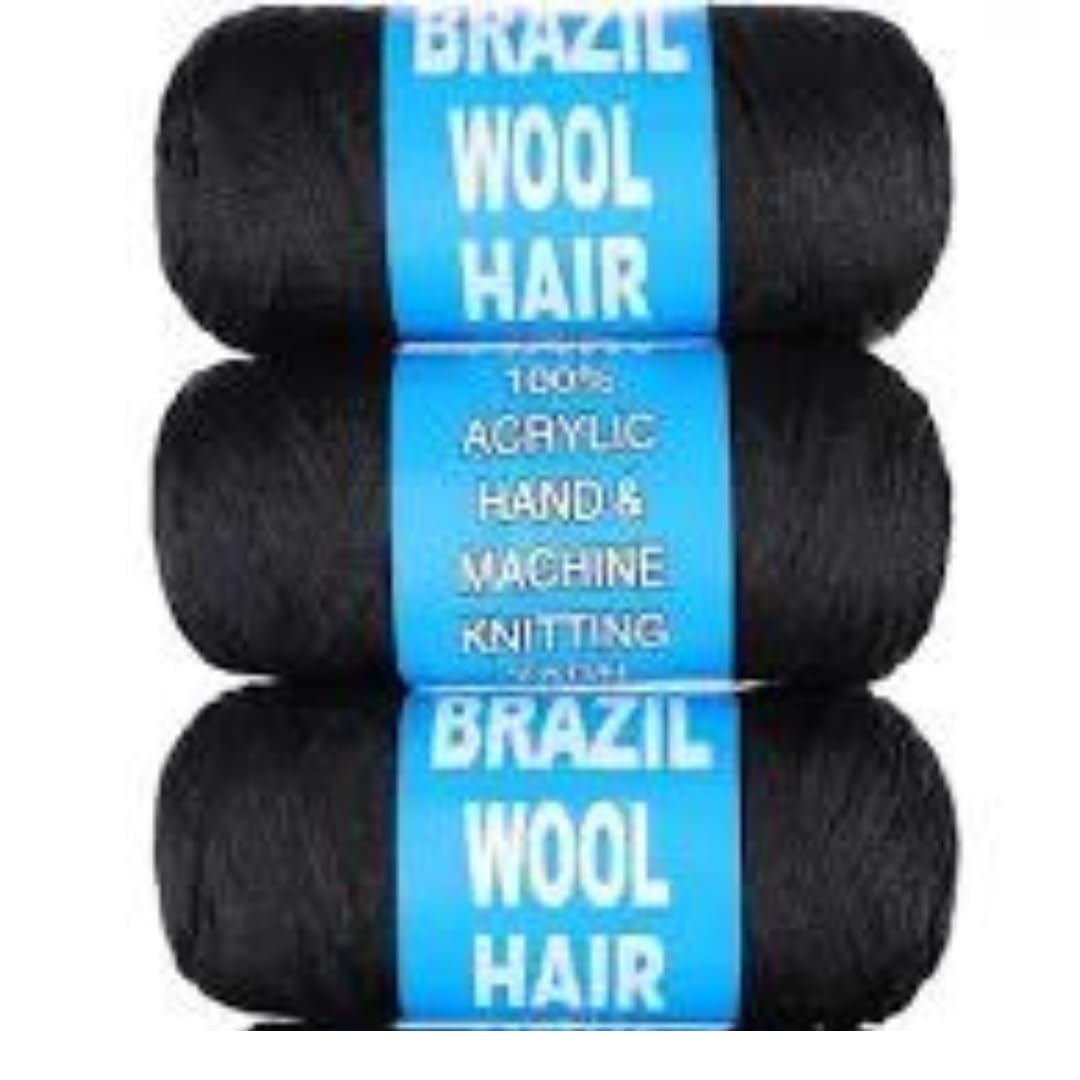 Omoge 3 Rolls Black Brazilian Wool Hair Acrylic Yarn for Hair Crochet African Braids Sengalese Twisting Jumbo Braids Box Braids Faux Locs Synthetic Hair Extensions Roll(1B#)
