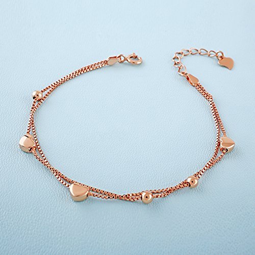 ♛J.Rosée♛ Bracelet/Anklet 18K Rose Gold Plated 3A Silver with Extender 21cm+3cm(0.82in+0.12in) for Women