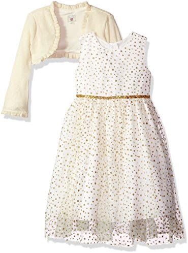 Marmellata Little Girls' Holiday Dress With Shrug, Ivory/Gold, 5