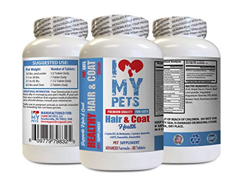 I LOVE MY PETS LLC cat Skin Treats - CAT Hair and Coat Health - Healthy Skin - Premium Quality Treats - cat Diet Treats - 1 Bottle (60 Tablets)
