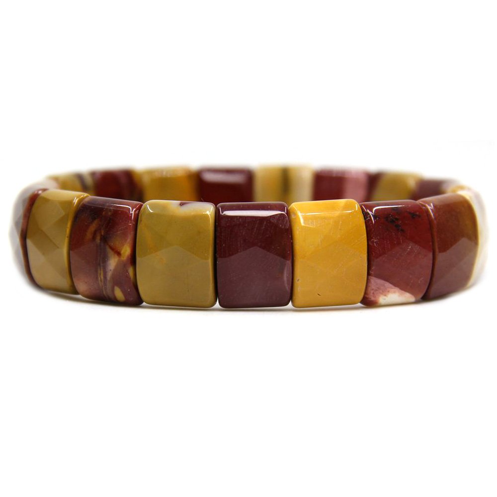 CHENYUE Natural Mookaite Jasper Gem Semi Precious Gemstone 15mm Faceted Square Grain Beads Stretch Bracelet 7.5 Inch