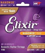 Elixir Strings 80/20 Bronze Acoustic Guitar Strings w NANOWEB Coating, HD Light (.013-.053)

