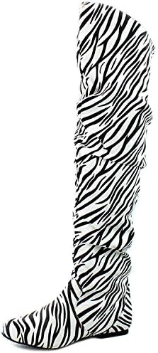 DailyShoes Women's Fashion-Hi Over-the-Knee Thigh High Flat Slouchly Shaft Low Heel Boots Zebra SV, 6.5 B(M) US