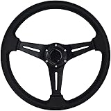 YEHICY 13.8” Auto Racing Steering Wheel Flat Drifting 6 Bolts Car Sport Steering Wheel Pu Leather and Aluminum Spokes with Ho