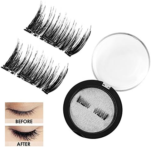Happyyous 4 PCS/1 Set Handmade Magnetic False Eyelashes -Ultra Thin Long 3D Fiber Reusable Fake Magnet Eye Lashes Extensions Cosmetics For Natural Look