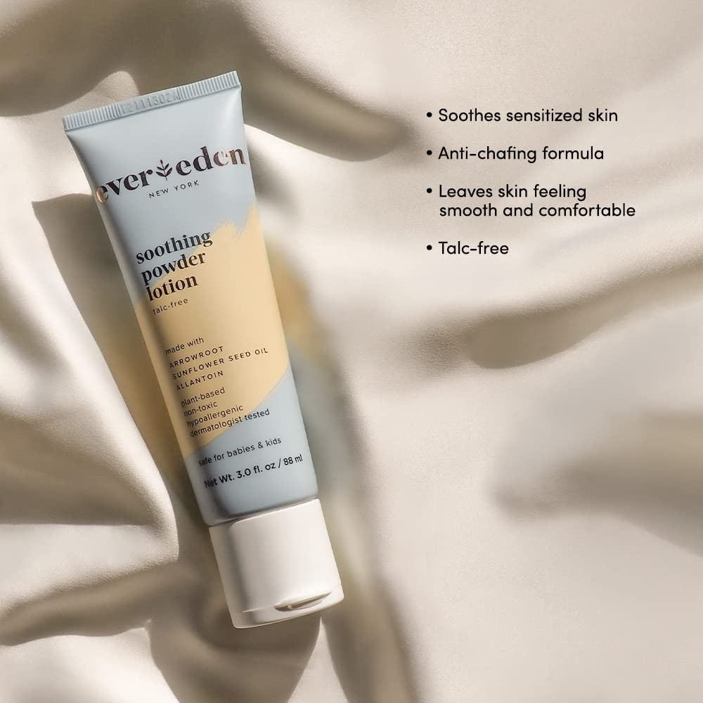 Evereden Soothing Powder Lotion, 3.0 fl oz | Clean and Unscented Baby Diaper Care Cream to Powder | Non-Toxic and Fragrance Free Liquid Baby Powder