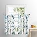 MRTREES Short Tier Curtains Sheer Kitchen Tiers Blue Flower Leaf Printed Bathroom Cotton Blend Tiers 25x36 Inch Half Window Treatment Floral Print Cafe Curtains Rod Pocket Set 2 Panels