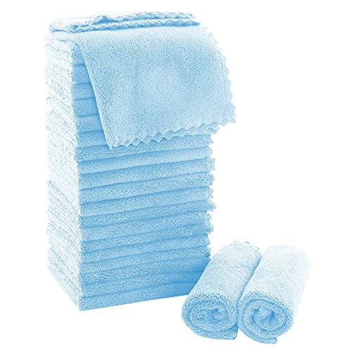 MOONQUEEN Ultra Soft Premium Washcloths Set - 12 x 12 inches - 24 Pack - Quick Drying - Highly Absorbent Coral Velvet Bathroom Wash Clothes - Use as Bath, Spa, Facial, Fingertip Towel (Aquamarine)