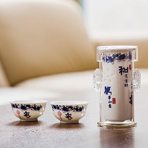 Glass Tea Mug With Infuser and 2 Teacups for Home/Office, Ceramic Drinking Mugs Chinese Vintage Tea Cups Set Loose Leaf Tea Travel Mug (Chinese characters)