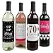Chic 70th Birthday - Pink, Black and Gold - Birthday Gift For Women - Wine Bottle Label Stickers - Set of 4