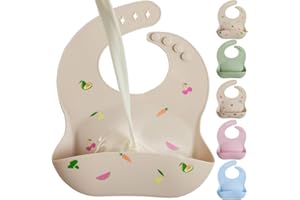 MIGHTY MONKEY Extra Deep Pocket Waterproof Silicone Feeding Baby and Toddler Bib, BPA Free Bibs for Boy, Girl, Adjustable Mess Free Eating, Drinking Essentials, Drooling Teething Babies, Food Pattern