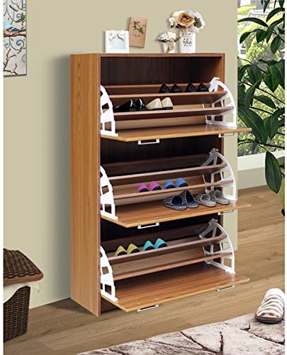 Deluxe Triple Shoe Cabinet | 3-Tier Design With Fold-Down Drawer Fronts | 29.3 inches wide x 11.4 inches deep x 49.6 inches high