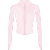 Yeokou Womens Active Zip Up Running Workout Cropped Bbl Athletic Jacket with Thumb Holes
