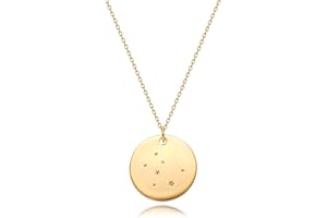 MEVECCO Gold Necklace Coin Disc Zodiac 12 Constellation Star Connected Engraved Horoscope Sign Astrology Pendant 18K Gold Plated Chain Dainty Personalized Simple Jewelry