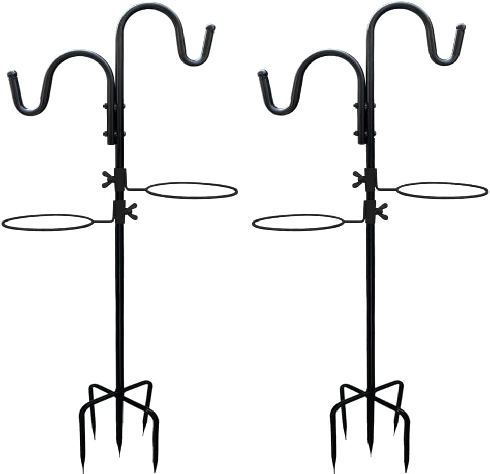 Outdoor Shepherd's Hooks - BYBAG Adjustable Shepherds Hook with 5 Prong Base,2Pack 78.7 Inch Tall Heavy Duty Hanging Stakes for Bird-Feeder Lantern Plant-Hook Garden-Stake,Plant Stand Hanger for Outdoor Weddings Decor