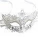 Masquerade Mask Shiny Metal Rhinestone Venetian Pretty Party Evening Prom Mask(White)