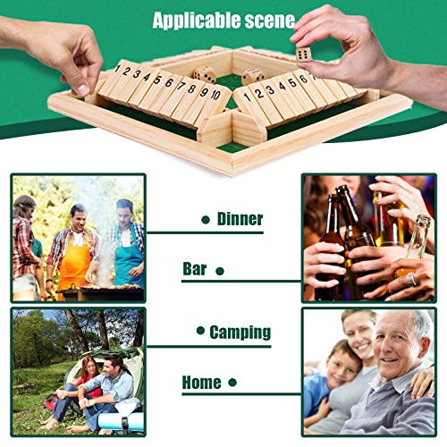 Siebwin Shut The Box Dice Game, Shut The Box Game Wooden 4 Player with