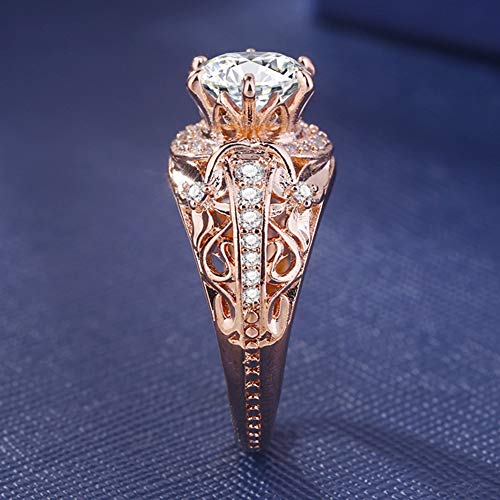 DesirePath Cubic Zirconia Ring 14K Rose Gold Plated Halo Engagement Wedding Rings for Women