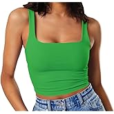 Artfish Women's Sleeveless Strappy Tank Square Neck Double Layer Workout Fitness Casual Basic Crop Tops