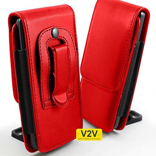 Doogee S60 (5.2") - Belt Clip Pouch Holster Vertical PU Leather Magnetic Flip Case Cover Holder (Red) by V2V international