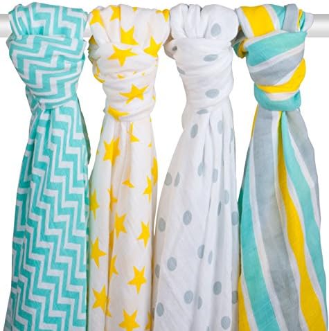 4 Pack Muslin Swaddle Blankets by Zig Zag Kid - 47x47 Large Soft 100% Cotton Baby Blankets For Boys and Girls
