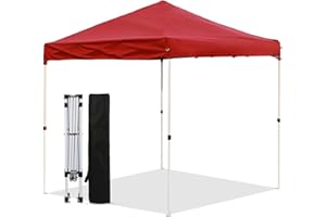 LANMOUNTAIN Pop Up Canopy 8X8 FT,Portable Sun Instant Shelter w/Backpack Bag,Waterproof,Adjustable Straight Leg Heights Gazeb
