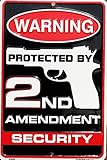 1 X Warning Protected By 2nd Amendment Security 8 X 12 Metal Sign