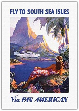 Fly to South Seas Isles via Pan American - Pan American Airlines (PAA) - Vintage World Travel Poster by Paul George Lawler c.1940s - Hawaiian Fine Art Print - 27in x 40in