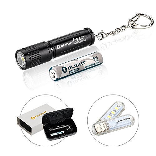 Olight Mini Flashlight 90Lumens i3E Keychain Flashlight Compact Tiny Beautiful Key Ring Pendant EDC Flash Torch Powered by Olight Lithium Metal AAA Batteries (i3e-Black/Giftbox)