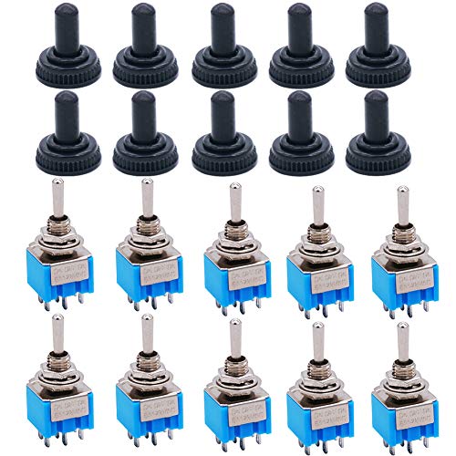 TWTADE / 10 Pcs Mini Toggle Switch ONOffON 3 Position 6 Pins DPDT AC