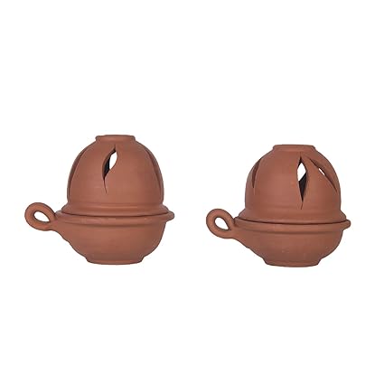 Village Decor Earthenware Diyas with Lid (Brown_4 Inch X 6 Inch)