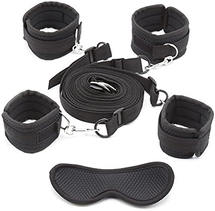 Catcheye Restraint Straps Kit with Adjustable Wrist and Ankle Cuff and Blindfold Set (Black)