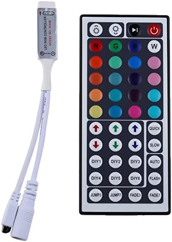Casfer 12V 44 Keys Remote Controller with Mini IR Signal Receiver for 5050 3528 RGB LED Strip Lights, Tape Lights, Rope Lights, Ribbon Lights