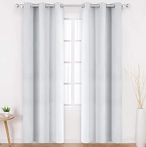 HOMEIDEAS Greyish White Blackout Curtains 42 X 84 Inch Long Set of 2 Panels Room Darkening Bedroom Curtains, Thermal Grommet Light Blocking Window Curtains for Living Room