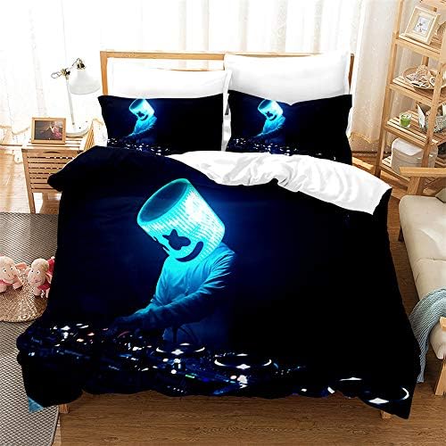 CWHALE Duvet Cover Quilt Soft Microfiber 3D Printing DJ Marshmallow Pattern Hypoallergenic Breathable Comfortable Quilt Sets 3 Piece King Size for Home,AUDouble180cm×210cm