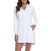 HDE Beach Coverups for Women UPF 50 Long Sleeve Swim Cover Up Dress with Hood Quick Dry Sun Protection Tunic with Pockets