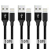 Akaho KARL-0006 iPhone Cable, Lightning Cable, Extra Long Nylon Braided Cord to USB Charging Charger for iPhone 7/7 Plus/6S/6S Plus, SE/5S/5, iPad, iPod Nano 7 - Black - 3 Piece