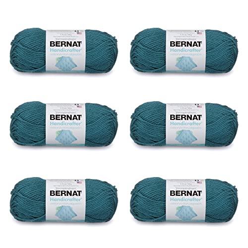 Bernat Handicrafter Baumwollgarn, Blaugrün, 6 Packungen mit 50 g, Baumwolle, 4 Medium (Kammgarn), 80 Meter – Stricken, Häkeln und Basteln