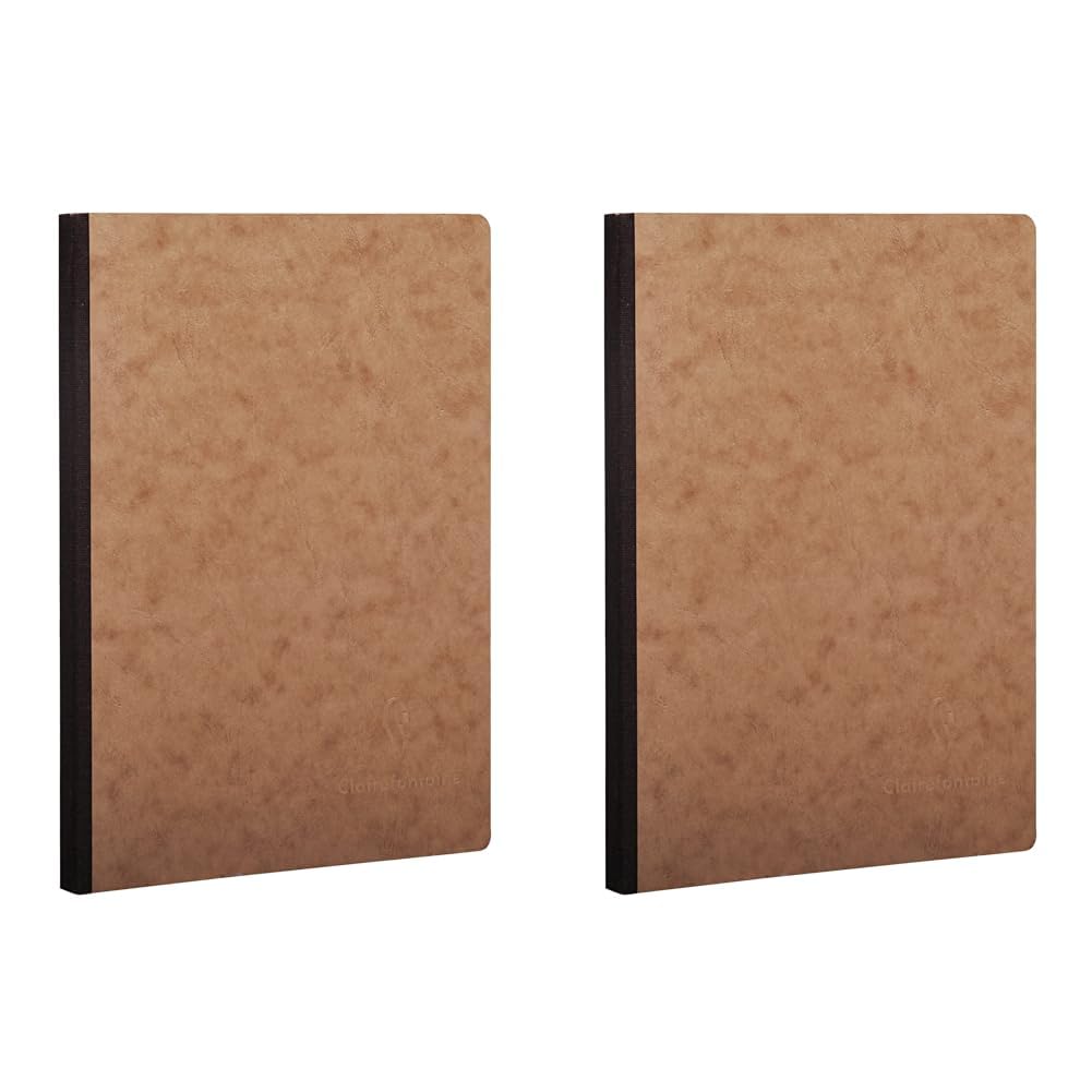 Clairefontaine - Ref 79542C - Age Bag Clothbound Notebook (192 Pages) - A5 Size, Squared Rulings, 90gsm Brushed Vellum Paper - Brown Leather Effect Cover (Pack of 2)