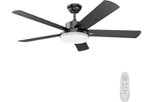 Regair Ceiling Fans with Lights, 52 Inch Ceiling Fan with Lights and Remote Control, Modern Black Ceiling Fan with Light for Living Room Farmhouse Bedroom
