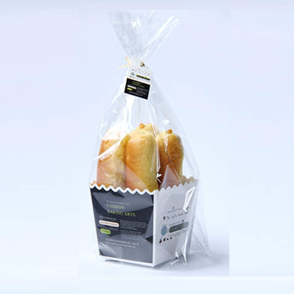 Billion times 50 Pack Clear Cello Bags 3x3x10.6 inch Plastic Treat Bags with 3x3x3.3 inch Paper Tray inside for Bread Cookie Candy Snack Wrapping Party Favor with Twist Ties (Black and White)