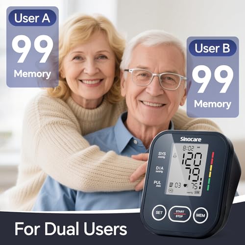 Blood Pressure Monitor, sinocare Upper Arm BPM with Large Cuff 22-42cm, Blood Pressure Monitors for Home Use，One-Button Operation, Dual User, Accurate & Practical