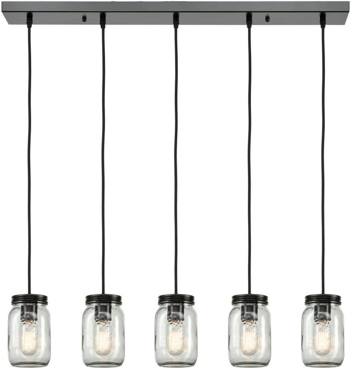EUL Mason Jar Kitchen Island Pendant Lights 5-Light Adjustable Glass Jar Chandelier Oil Rubbed Bronze